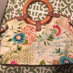 Fossil Vintage Floral Canvas and Leather Satchel